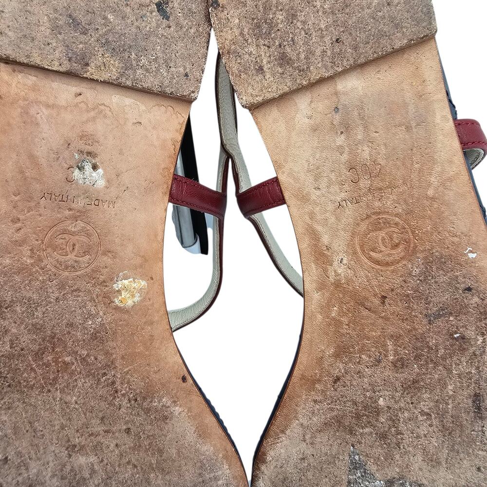 Chanel CC Star T Strap Thong Flat Sandal Navy Red Quilt Leather 40 C US 9 9.5 - Picture 9 of 12